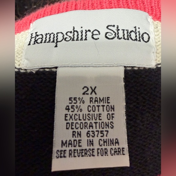 Hampshire Studio 2X Summer Cardigan —Striped Beach Theme Embroidered Sweater Top - Picture 5 of 6